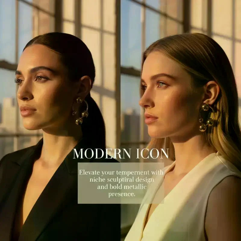 Fashion Temperament Charm Metal Hoop Earring Personality Round Bead Ball Dangle Earring For Women Girls Jewelry Gift Qme