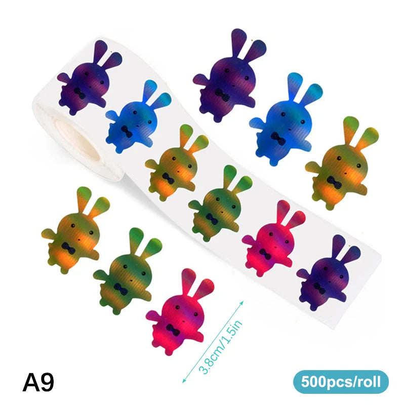 500pcs/roll Easter Bunny Carrot Stickers Holographic Waterproof Stickers For Easter Egg Hunt, Party Decorations, Scrapbooking Qme A9