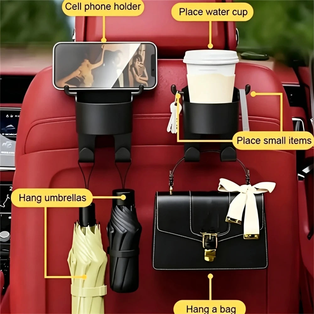 4pcs Three-in-one Car Seat Back Cup Holder, with Double-sized Hooks, Beverage Storage Rack, Universal Hanging Storage Rack Qme