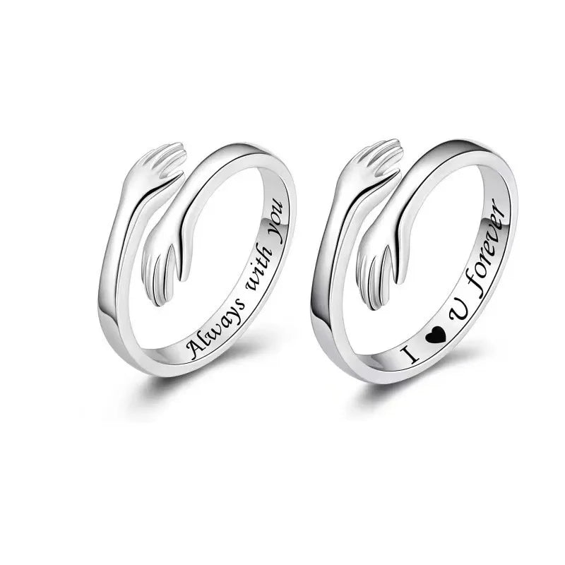 Lettering silver Color Warmly Embraced Love Hug Open Ring For Women Cute Creative Hands Embracing Adjustable Rings Jewelry Qme