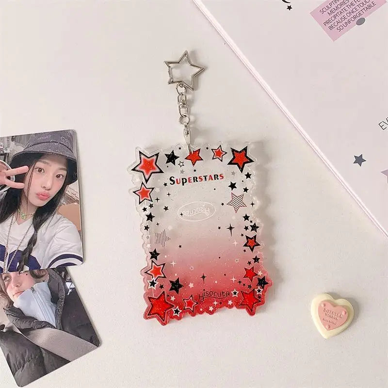 Cute Star Gradient Photocard Holder PVC Girl Card Idol Photo Display Qme Red
