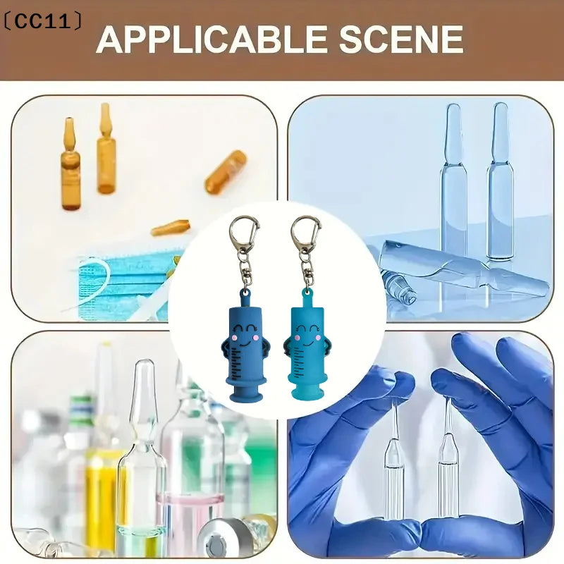 Syringe-shaped Ampoule Bottle Opener Keychain Rubber Cutter Aid Qme