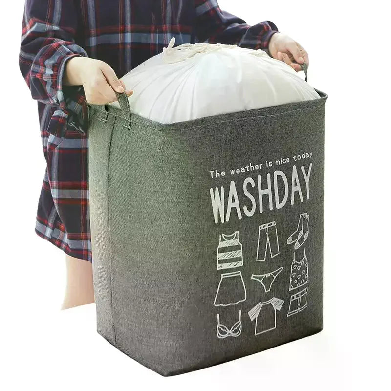 Laundry Basket Foldable Waterproof Drawstring Cover Home Organizer Dirty Clothes Storage Bag Large Laundry Bucket For Home Use Qme