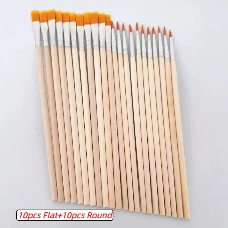 20 50 Wood Handle Painting Brushes Art Round Flat Hair Nylon Paint Qme A1 20 pcs