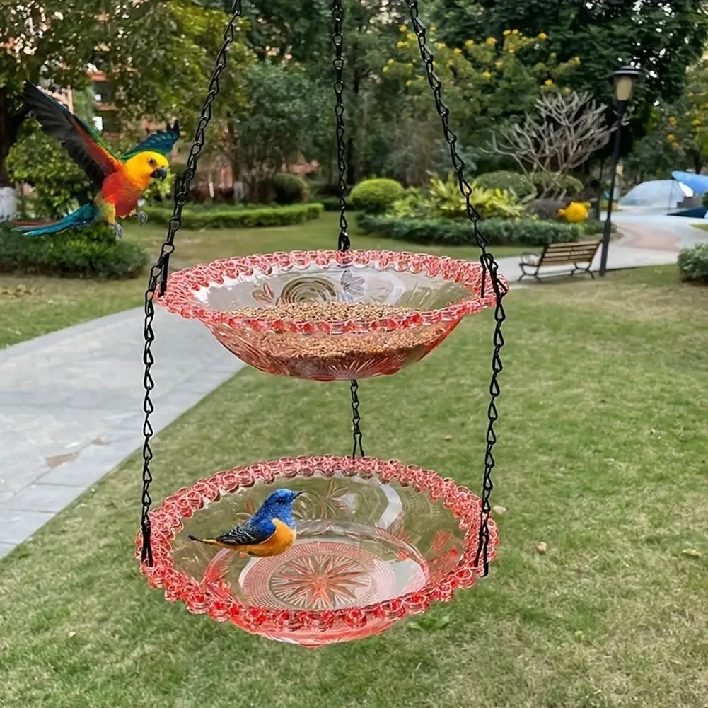Two-layer Hanging Bird Feeder Outdoors Water Bowl Garden Yard Qme