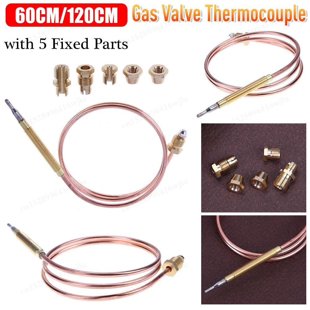 1/2PCS Universal Gas Thermocouple Valve 60/120cm Fireplace Replace Thermocouple for Hot Water Boiler Tea Urn with 5 Fixed Parts Qme