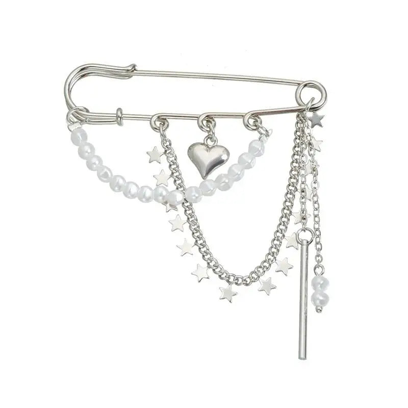 Jewelry Retro Star Love Pearl Chain Tassel Brooches Elegant Women Clothing Decor Accessories Bag Pendant Suit Pins Gift Qme style 10