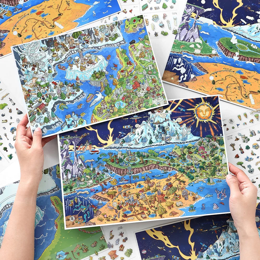 2 Books Fantasy Continent Diorama Stickers, Fantasy Map Illustrations, Must-Have for Craft Lovers, Fun Relaxing Activity Qme