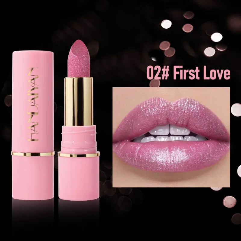 8Colors Glitter Lipstick Waterproof Lasting Diamond Pearlescent Metallic Gloss Lipstick Purple Lipgloss Lips Makeup Cosmetics Qme 02