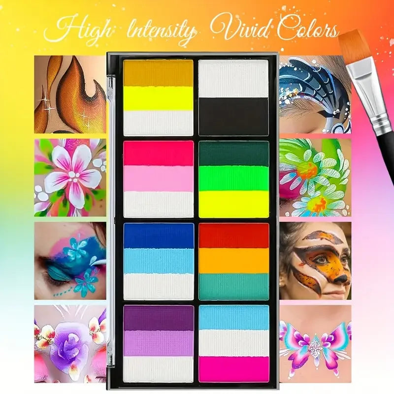 Palette Rainbow Stripe Paint Brushes Water Based Dual-tone Face Body Qme