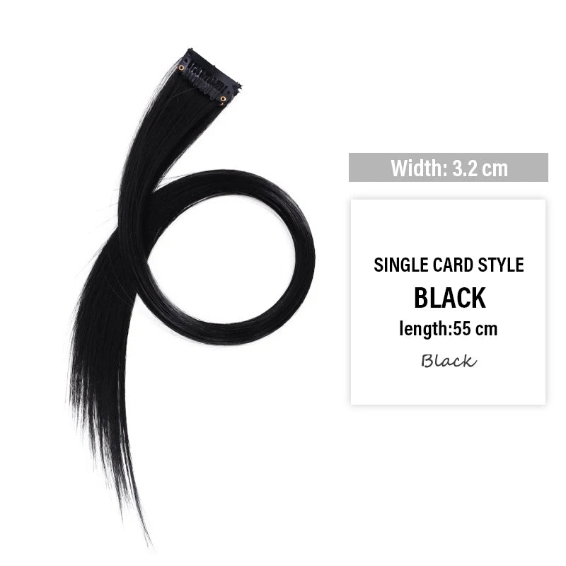 Colored Clip-in Hair Extensions - 55cm High-Temp Matte Fiber, Seamless Realistic Synthetic Fiber Hair Pieces Styling Accessories Qme black
