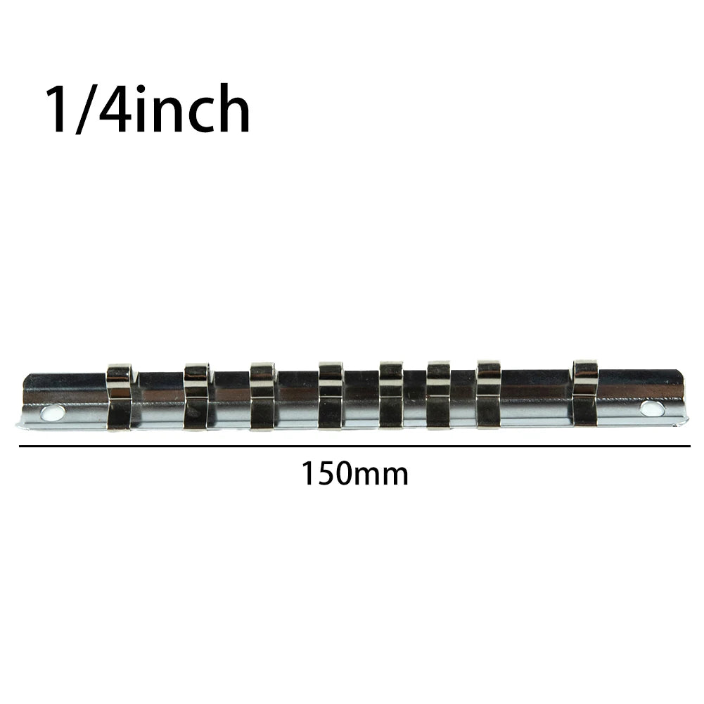 1/3Pcs 1/4" Or 3/8" Or 1/2" Socket Rack Holders With 8 Clips On Rail Tool 150/190/260mm Wall-mounted Iron Organizer Storage Qme 1-4