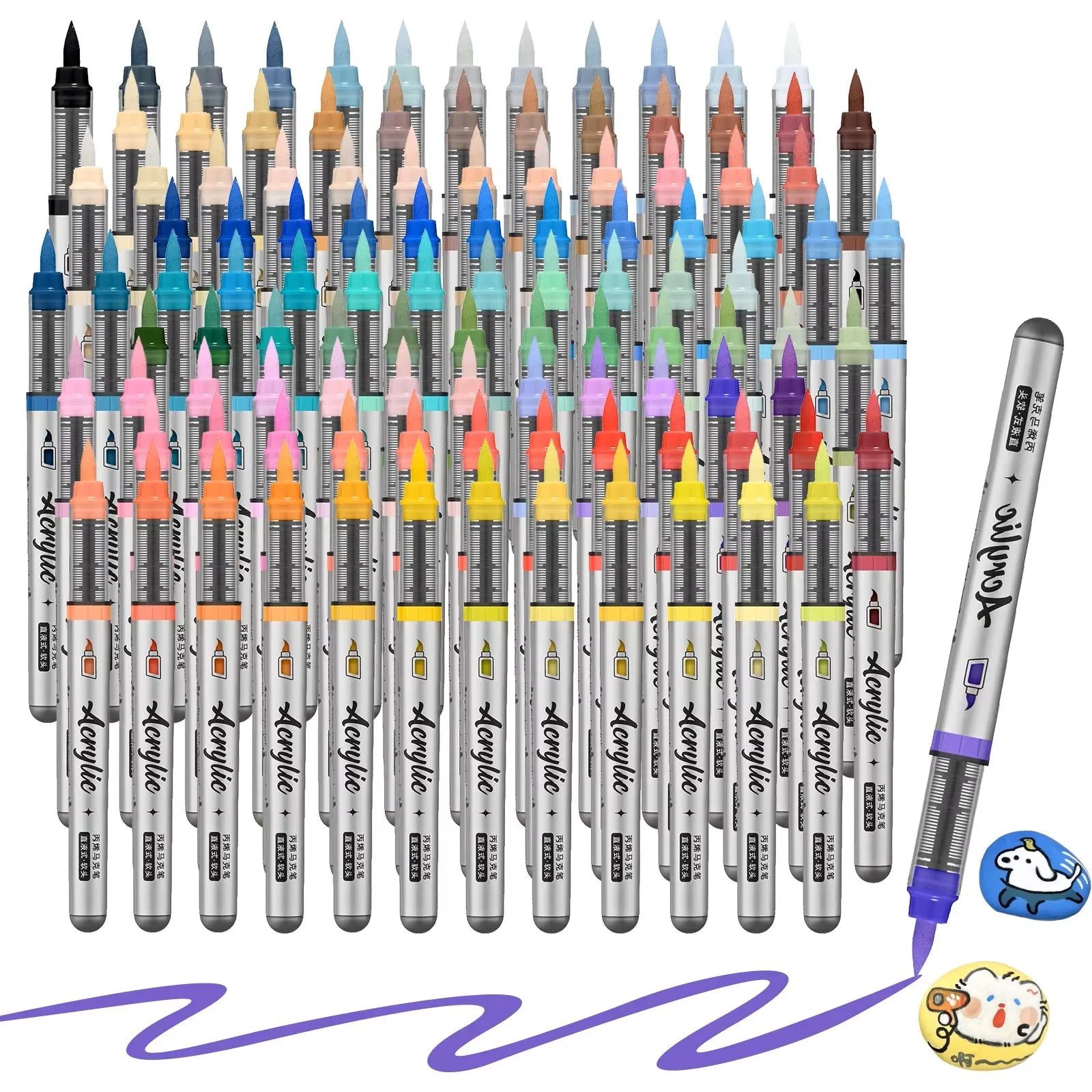 Acrylic Paint Markers ,12 pcs Brush Tip Acrylic Paint Pens Set with 9 Professional Color Series for DIY & Art Supplies Qme