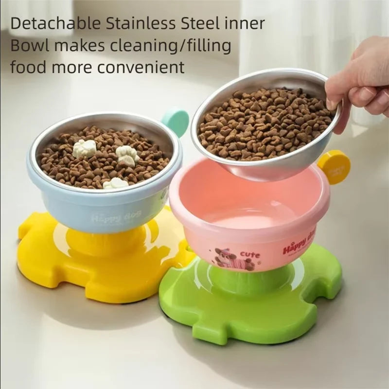 Pet Puzzle Bowl with Stainless Steel Bowl Detachable Splicing Base Anti-slip Stable Feeding Bowl for Cat Dog Qme