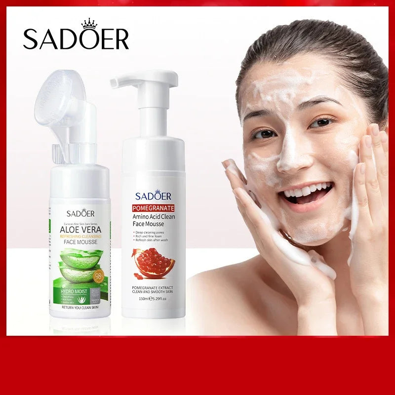 SADOER Cleansing Mousse Aloe Red Pomegranate Amino Acid Cleanser with Brush Head Qme
