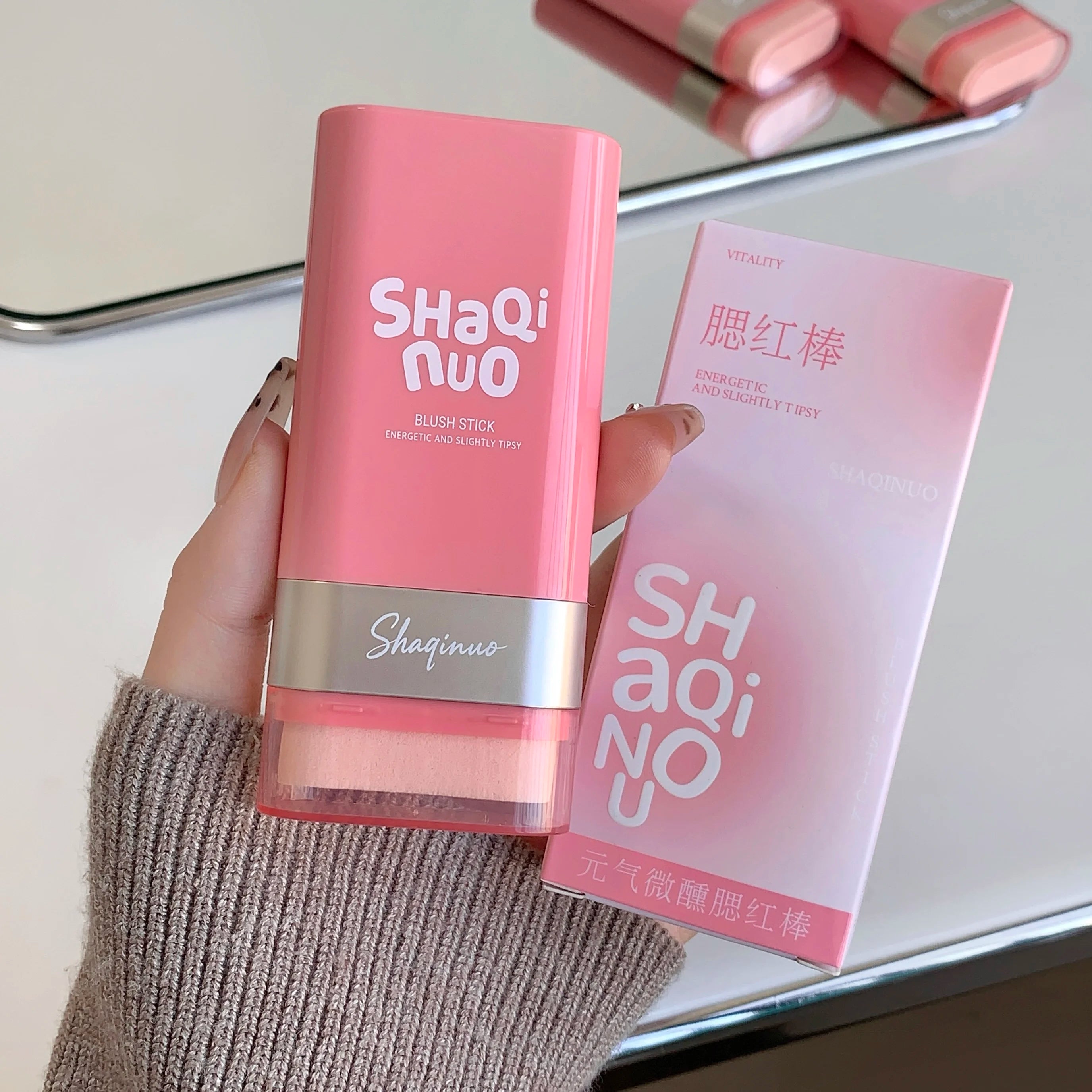 SHAQINUO Large-capacity High Color Rotating Blush Cream Stick 13g Moisturing Natural Long-lasting Waterproof Non-Removing Blush Qme