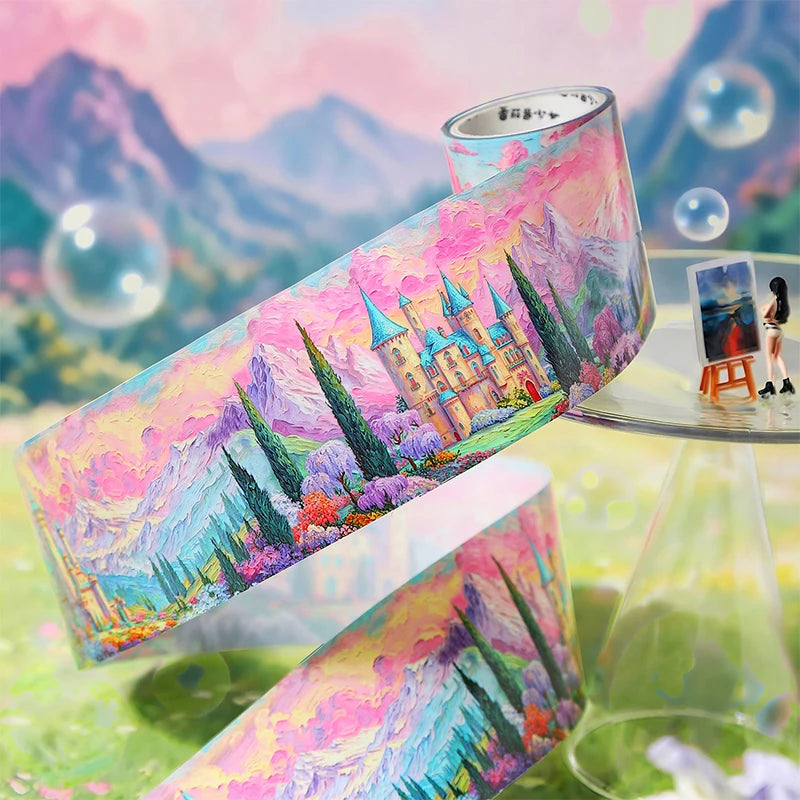 Wide European Town Scenery Washi Tape, Background Tape for Junk Journal Scene Making, Ideal Holiday & Birthday Gift Qme