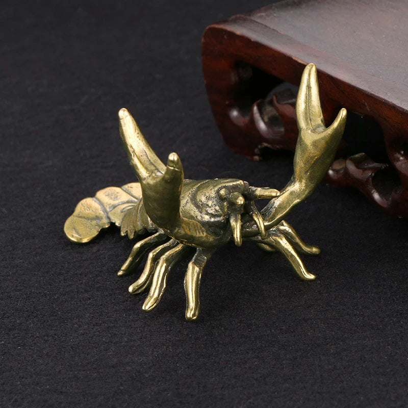^Solid Brass Crayfish Ornament Vintage Animal Pen Holder Desktop Decoration Crafts Collections Lobster Figurines Tea Pets Qme