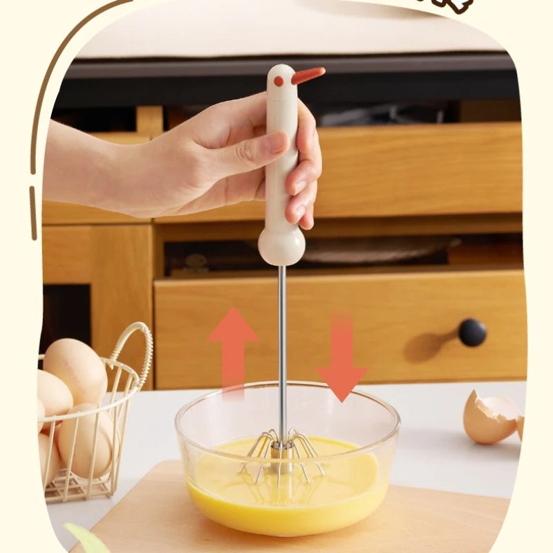 Household Semi-automatic Egg Beater Stainless Steel Whipped Cream Qme