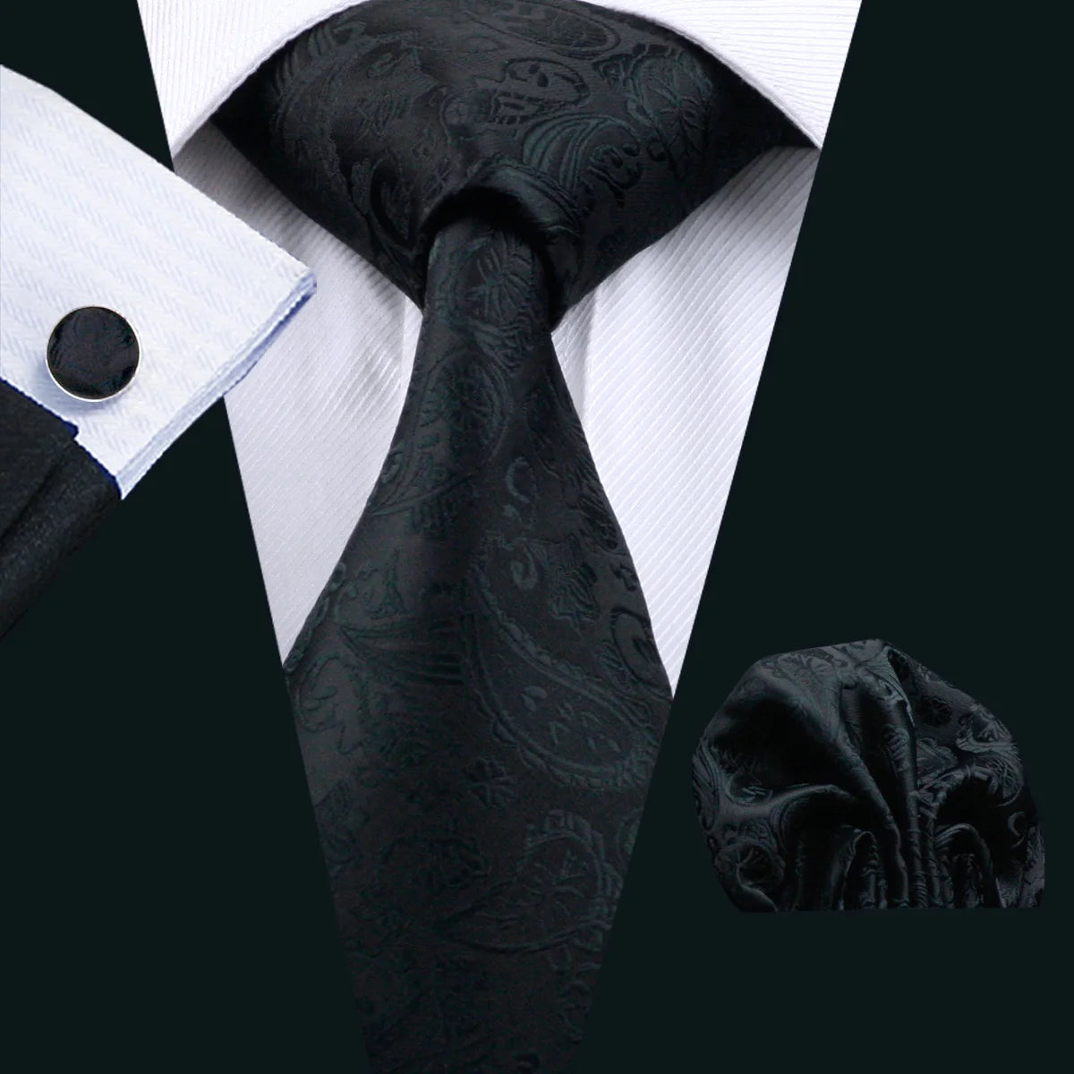 Black Geometric Tie Tie For Men Wedding Tie Party Necktie Handkerchief Cravat Barry.Wang Fashion Designer Tie Set LS-5225 Qme 0823