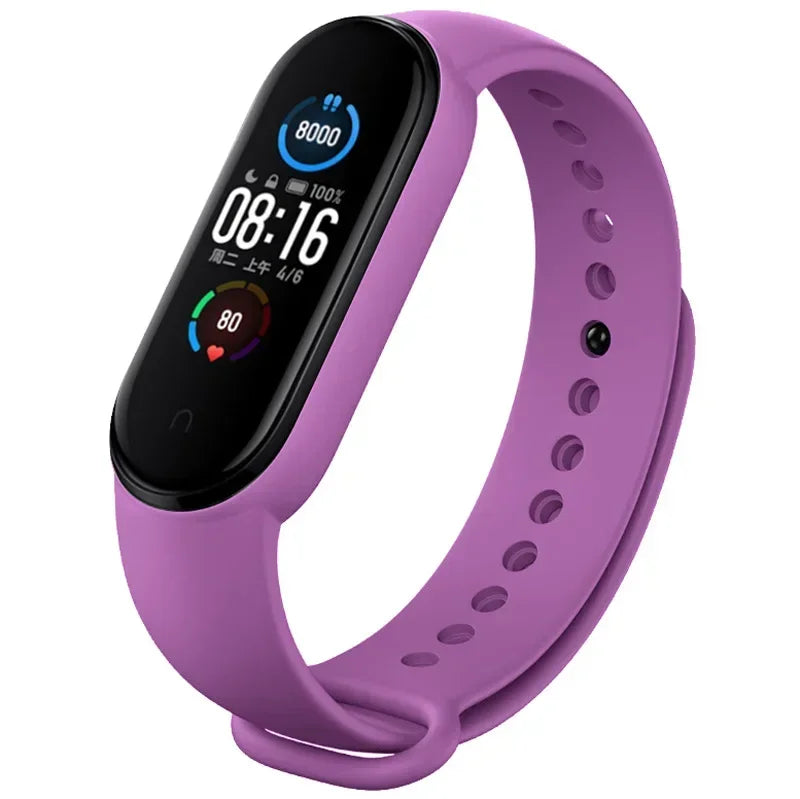 Watch Strap For Xiaomi Mi Band 7 6 5 4 3 Wristband Silicone Bracelet Wrist Straps MiBand 3/4 band5 band6 Smartwatch Accessories Qme Purple Mi band 5 6 7