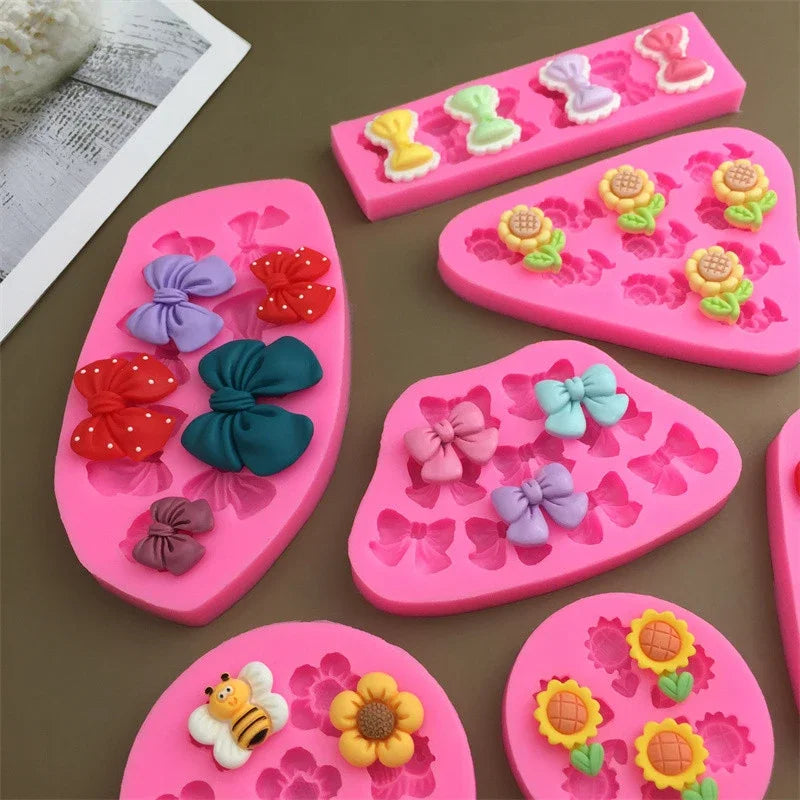 Cute Cartoon Silicone Molds DIY Flowers Bow Bee Fondant Cupcake Cake Qme