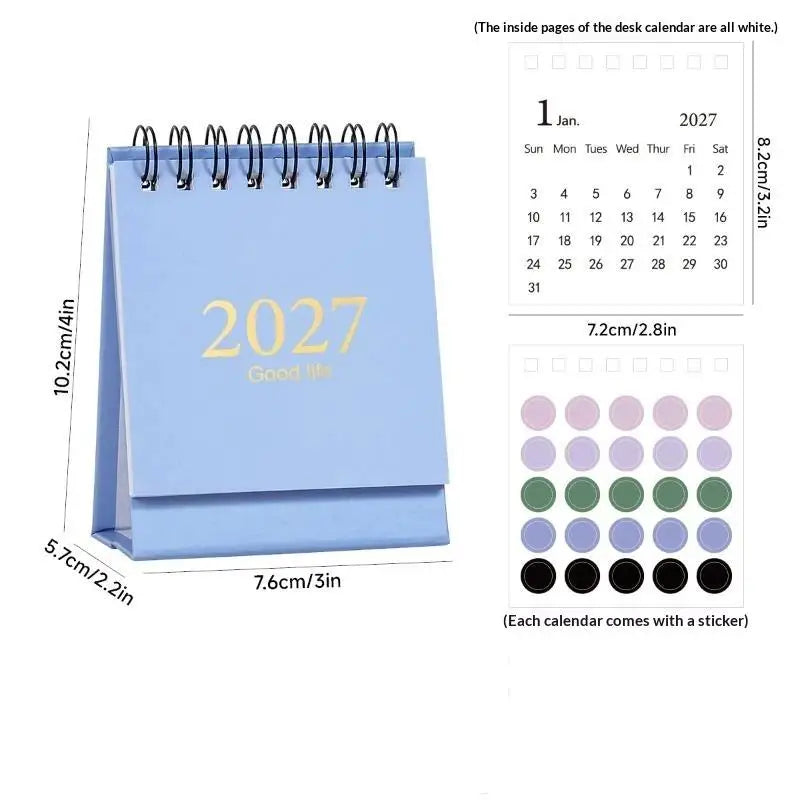 Mini 2027 Desktop Calendar Exquisite Spiral Bound Gold Foil Small Qme A5