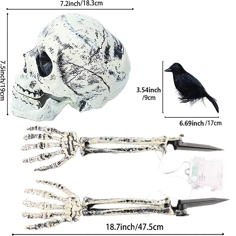 Luminous Skull Skeleton Halloween Prop Realistic Ghost Hand Scare Festival Decor Haunted House Garden Party Halloween Decoration Qme