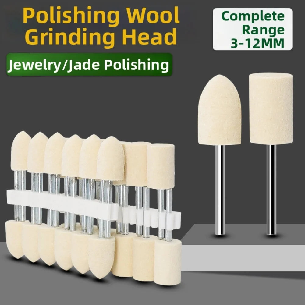 12pcs/set Wool Felt Polishing Heads 20mm Abrasive Burr Drill Bit Grinding Head For Drill Rotary Tool With 2.35 Mm Shank Qme Default Title