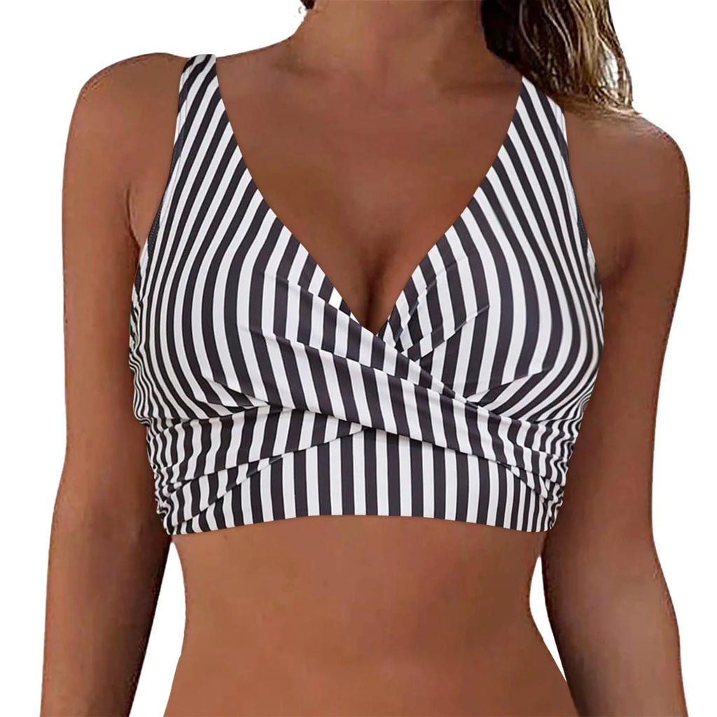 Female Basic Backless Sexy Swimming Top Fashion High Waist Solid Color Cross Tie Bra Pad No Steel Support Swimsuit Qme