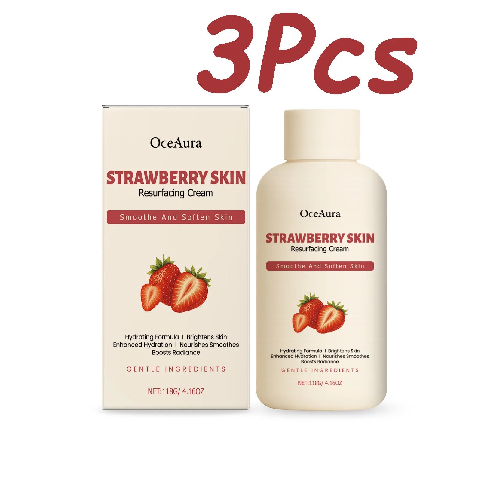 Strawberry Rejuvenating Body Cream Brightening Smooth Soft Skin Intensive Moisturizing for Dry Rough Skin Body Butter Cream Qme 3 x 118g Boxed
