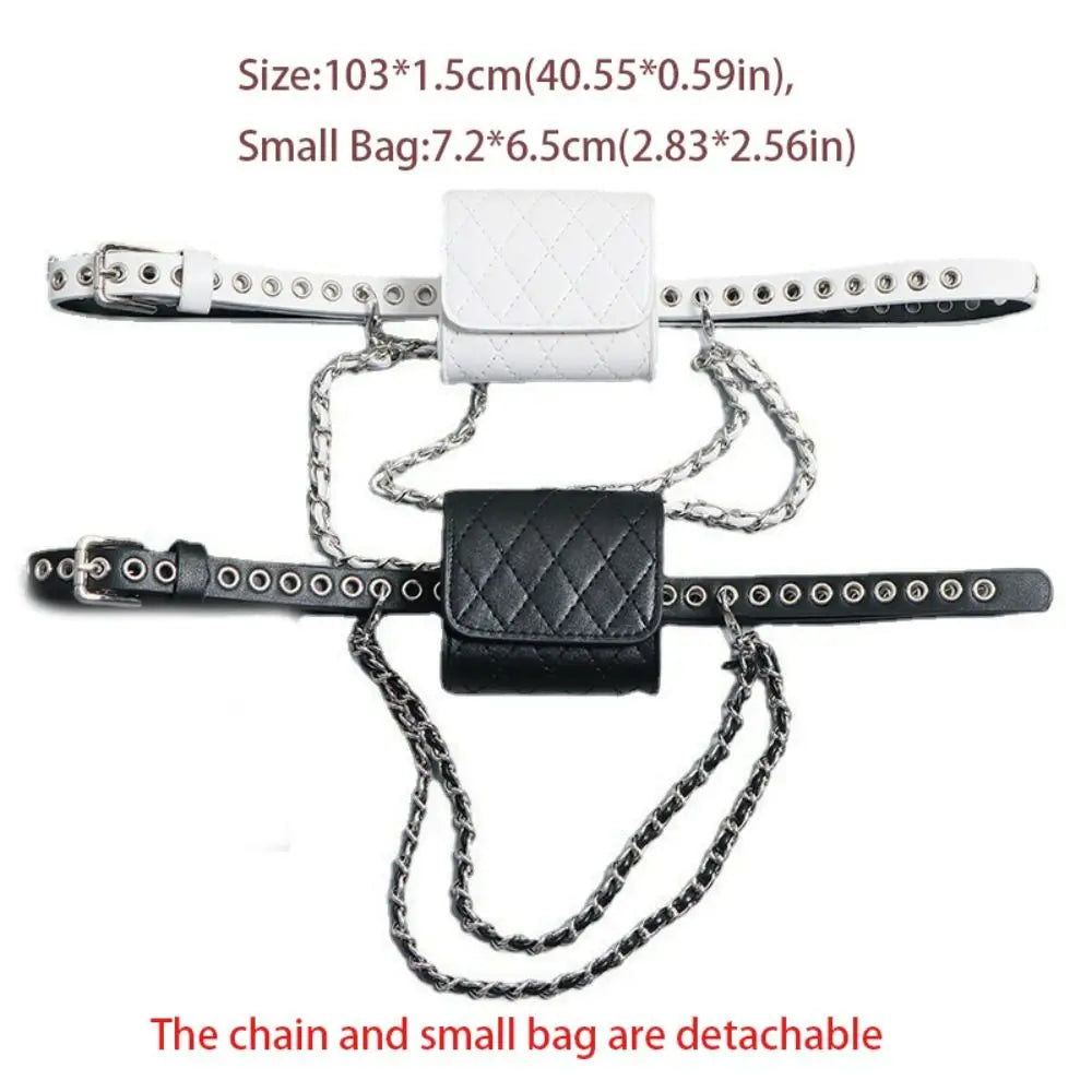 Portable Korean Style Women Waist Bag PU Chain Decorative Belt Waist Bag Purse Retro Women Belt Bag Women Qme