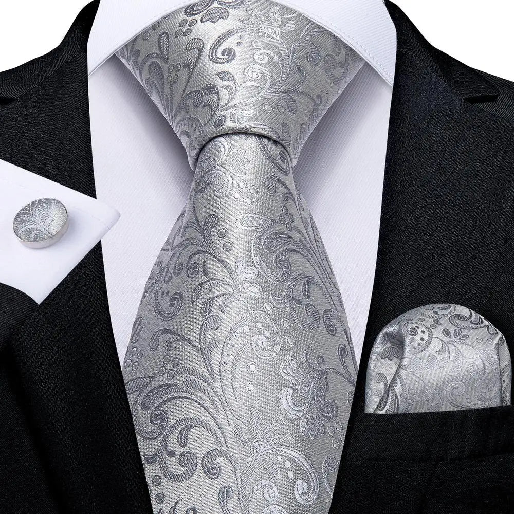 Champagne Floral Paisley Elegant Tie Men Groom Wedding Yellow Gray