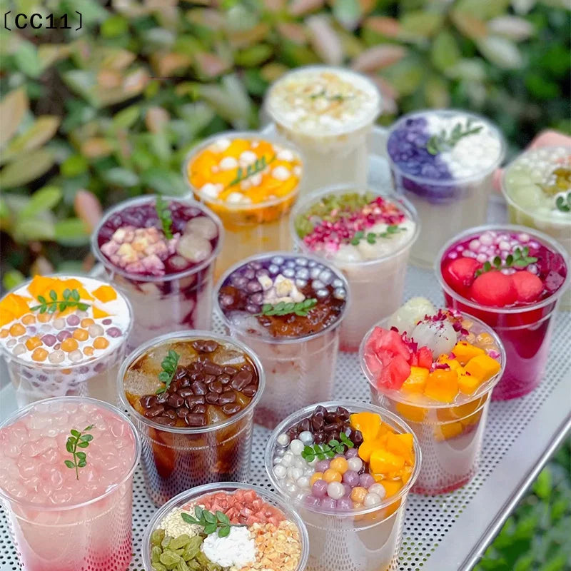 Durable Plastic Yogurt Parfait Cups Lids Pudding Clear Storage Can Qme