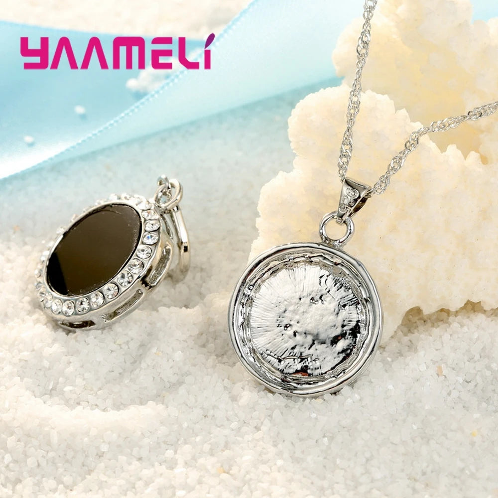 925 Sterling Silver Color Mysterious Style Jewelry Set for Women Dark Black Earrings Necklace Combo for Birthday Party Wedding Qme