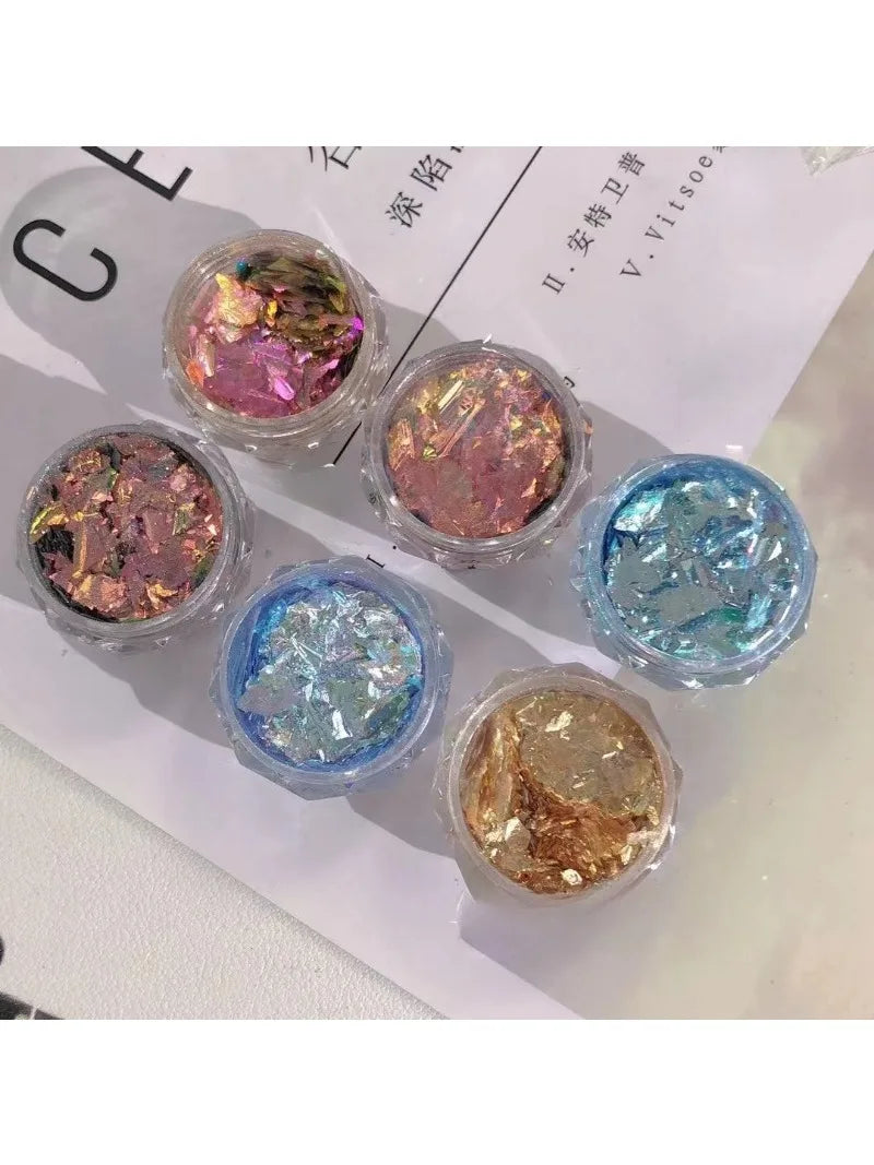 Nail Glitter Powder Manicure Feather Opal Aurora Iridescent Sparkling Qme 1 set