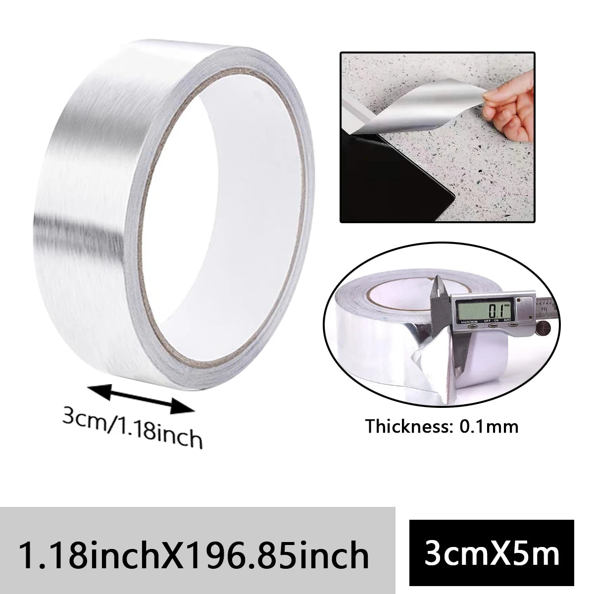 High-Quality Aluminum Foil Tape, High-Temperature Aluminum Foil Tape for Pipes And HVAC, Fire Resistant High Temperature Sticker Qme 3cmX5m 0.1mm