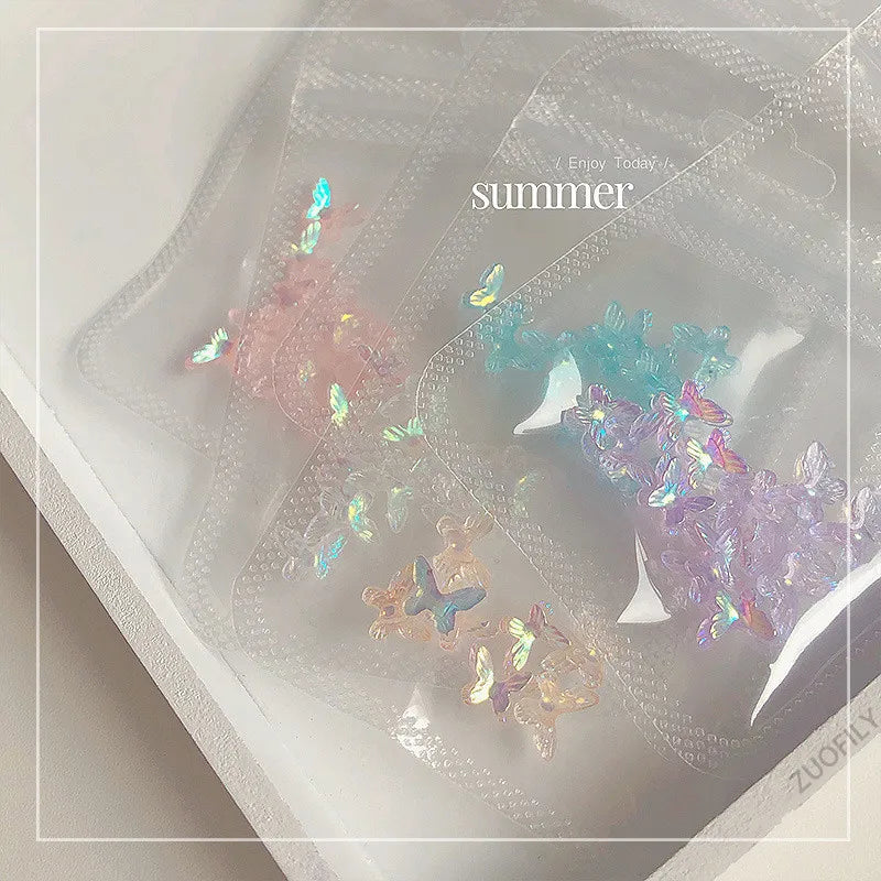 10/20pcs Aurora Glitter 3D Colorful Butterfly Nails Jewelry DIY Resin Manicure Decals Nail Art Decorations Accessories 2021 New Qme