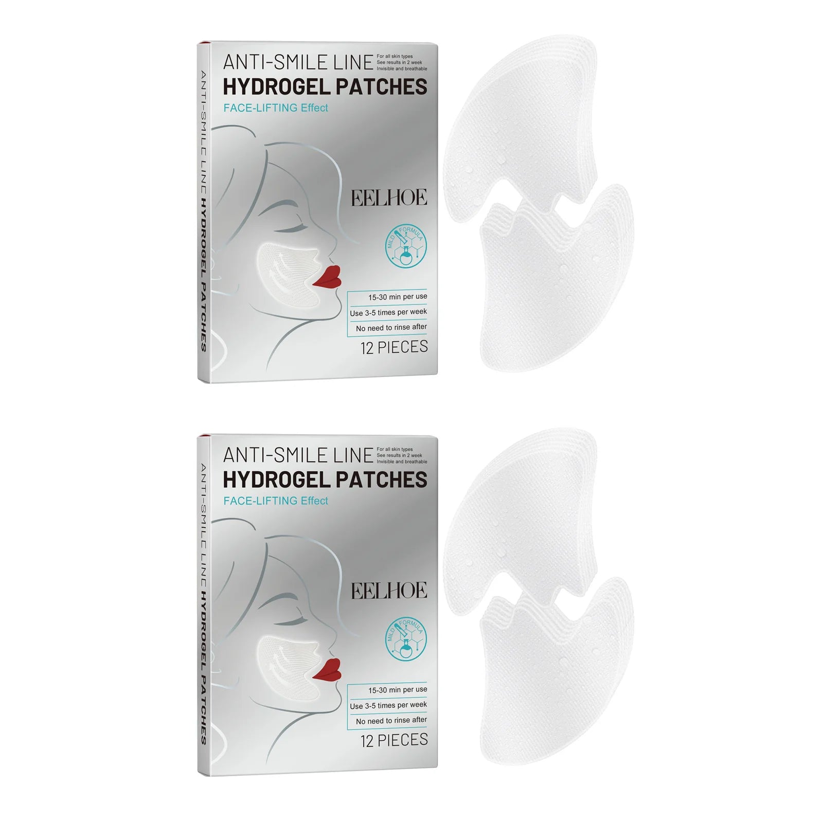 Smile Lines Patch Nasolabial Folds Patches Anti-Smile Line Lifting Firming Facial Skin Fade Fine Lines Marionette Lines Hydratin Qme 2 x 12Pcs Boxed