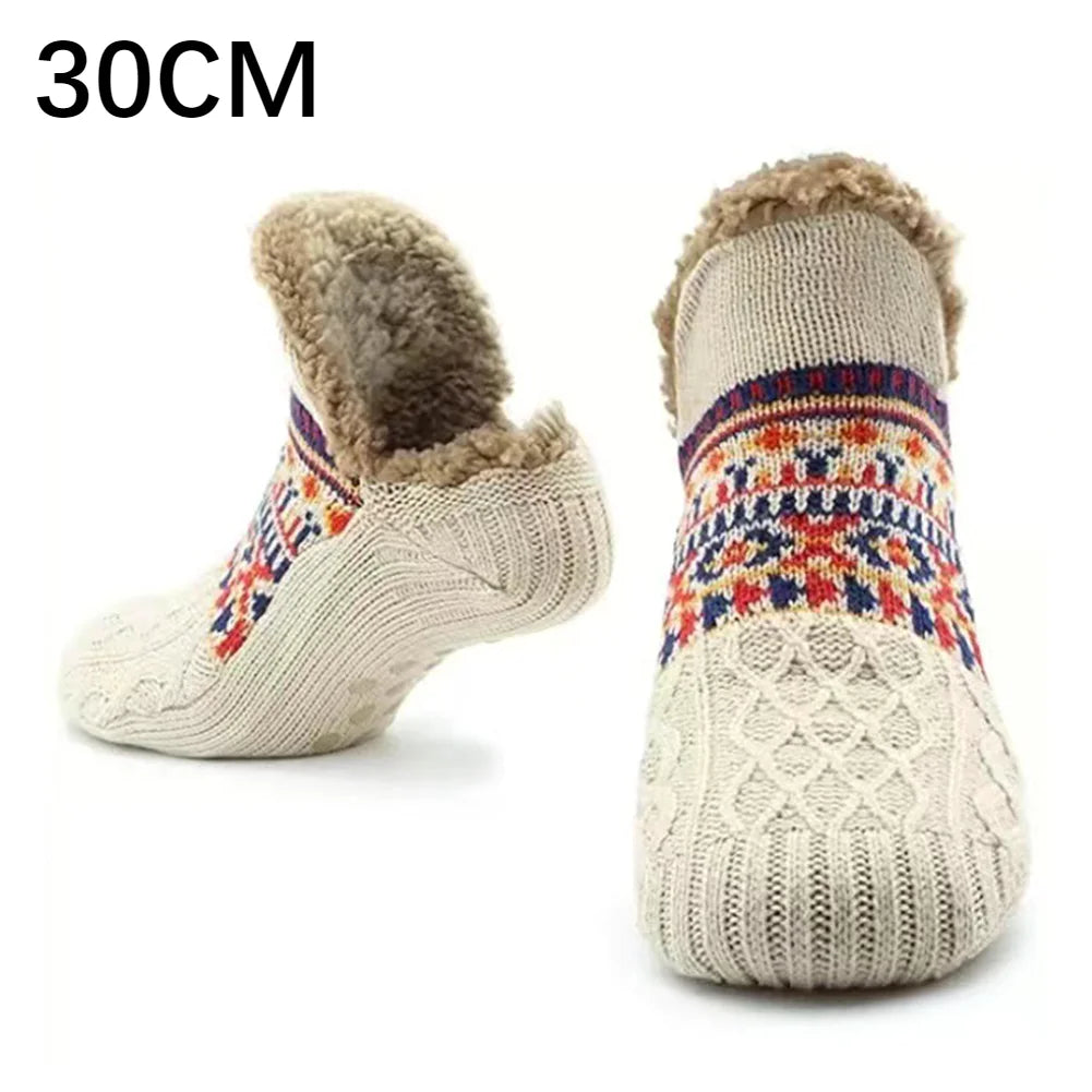 Thickened Floor Socks Women Men Home Slippers Socks Non Slip Knitted Carpet Sock Winter Thermal Sleeping Socks Christmas Gifts Qme Beige 30cm One Size