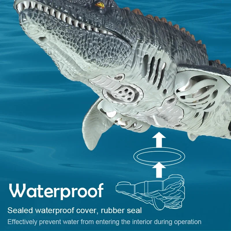2.4GHz Rc Dinosaur Mosasaur Model Simulation Toy Remote Control Boat Waterproof Spray Kid Boy Toy Gift Outdoor Pool Water Game Qme