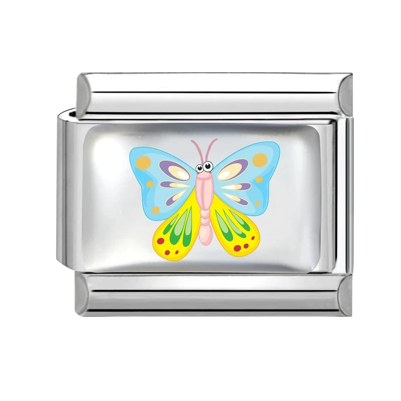 New Y2K Attractive Purple Butterfly Colorful Flower Italian Charm Link fit 9mm Stainless Steel Jewelry DIY Making Bracelets Gift Qme Style 2