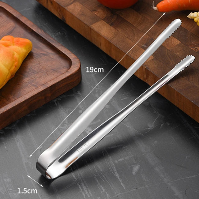 Stainless Steel Grill Tongs Food Clip BBQ Steak Clip Bread Tong Cooking Utensils Party Non-Slip Kitchen Gadgets Accessories Qme S