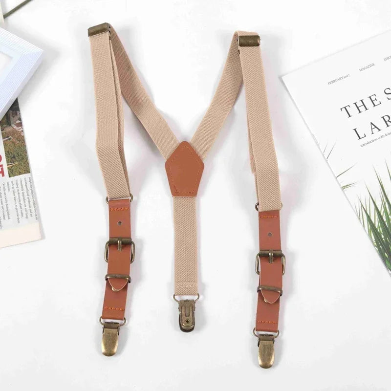 Kids Suspenders Tuxedo Y-back 3 Clips Adjustable Elastic Trouser Qme khaki