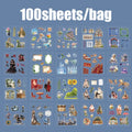 100 Sheets/Pack Gothic Christmas Cartoon Stickers for Handbook DIY Scrapbooking Office Stationery Mobile Phone Case Notebook Qme DEEP BLUE