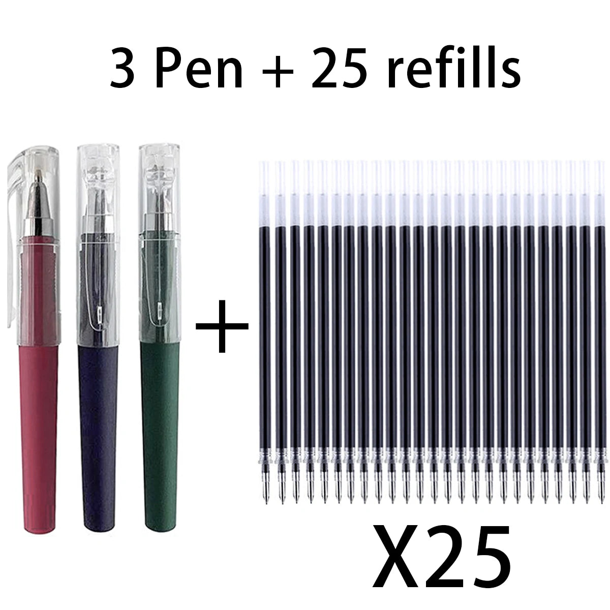 Black 0.5MM Gel Pen refills Set Mini Portable For Business Signature Students Exams Office Stationery Qme 3 Pen 25 refills F
