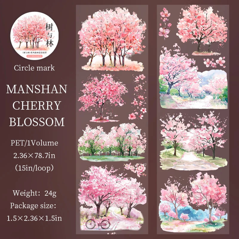 60mm*2m Forest PET Tape Collage Decor Junk Journal DIY Scrapbooking School Stationery Supplies Planner Aesthetics Masking Tapes Qme D