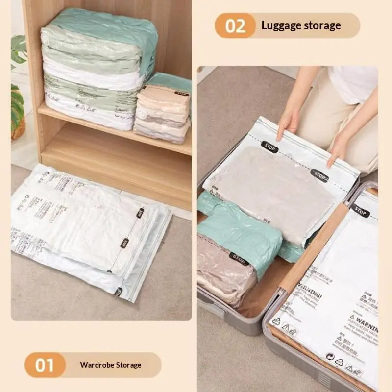 No Pump Design Vacuum Compression Storage Bags Extra Large For Clothes Blankets Bedding Bedroom Storage Qme