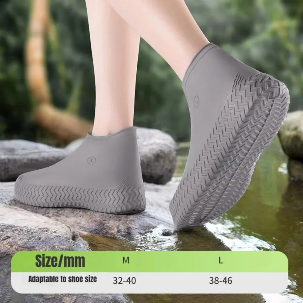 1Pair Outdoor Non-slip Latex Waterproof Shoe Covers Thick Qme Gray M(32-40)