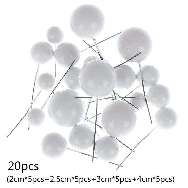 20Pcs Cake Topper Gold Silver Ball Happy Birthday Cake Topper DIY Cupcake Flag Wedding Christmas Ball Decor Birthday Decoration Qme 20pcs-White